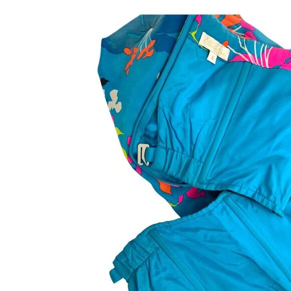 Shoshanna 100% Silk Tropical Blue Strapless Floral Mini Dress Size 4 - Picture 3 of 5